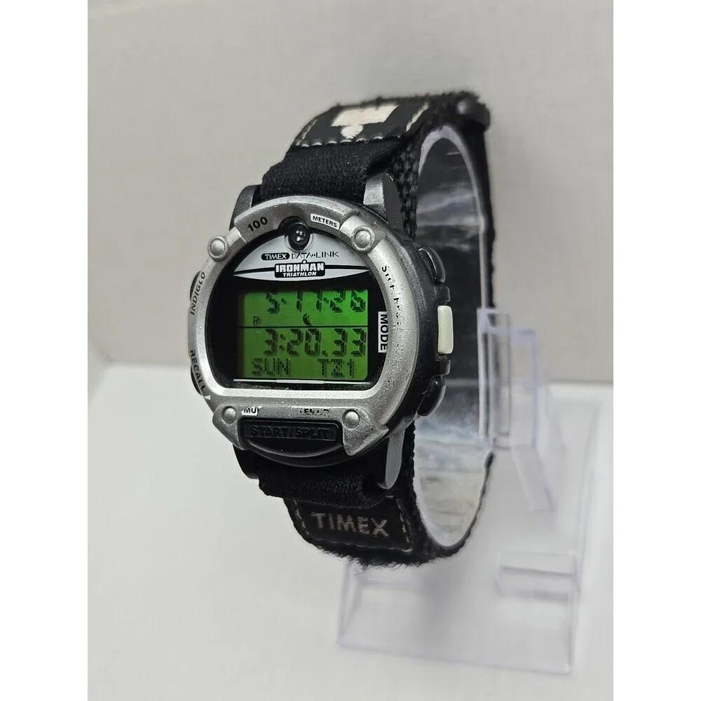Vintage Timex Data Link Ironman Triathlon Watch Multi Lap New Battery -    Read